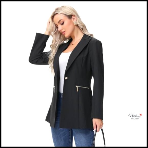 Casual Open Front Blazer Notch Lapel Professional Office Work Wear Lightweight - Picture 2 of 7